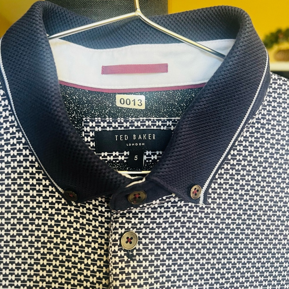 Ted Baker Navy and White Patterned Polo Shirt - Picture 2 of 8